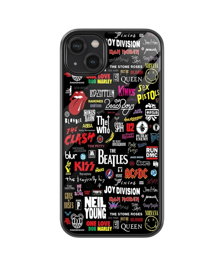 Music Labels Collage Glass Case